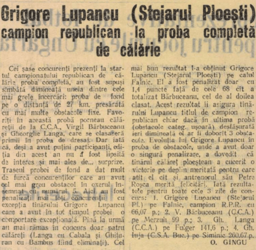 Grigore Lupancu - campion național - 1958