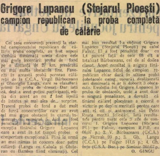 Grigore Lupancu - campion național - 1958