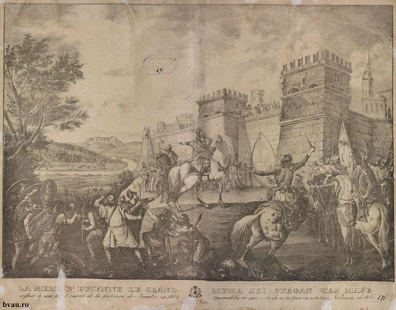 Gheorghe_Asaky_-_Muma_lui_Ştefan_cel_Mare_refuzând_intrarea_fiului_său_în_cetatea_Neamţ_în_1484