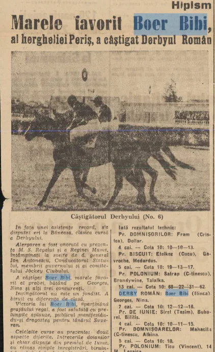 Derby Roman - 1941 Boer Bibi - Ilinca- Curentul iunie 1941