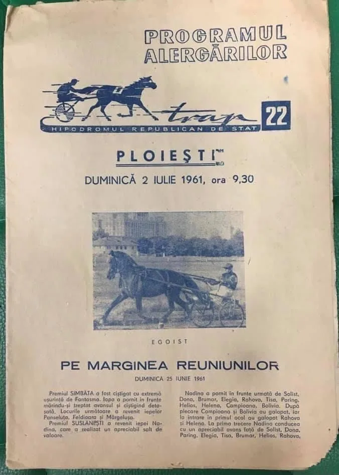 Programul alergărilor din iulie 1961 la Ploiești - sursa: www.galop.ro