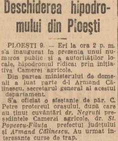 Articol despre deschiderea hipodromului din Ploiesti