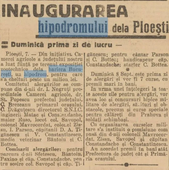 Inaugurarea hipodromului din Ploiesti - ziarul Viitorul 8 septembrie 1929