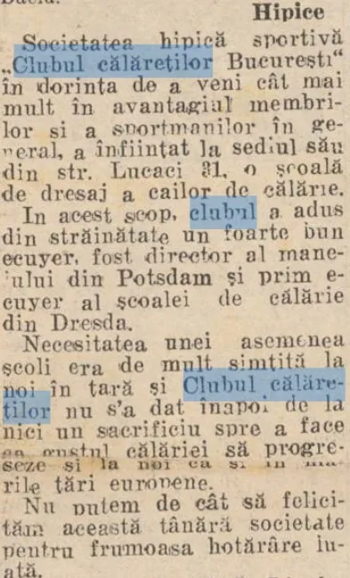 Clubul Calaretilor Scoala de Dresaj 1911