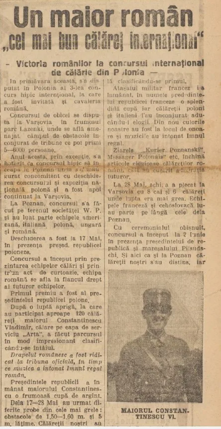 Poznan 1929 - Maiorul Constantinescu, Universul, iunie 1929